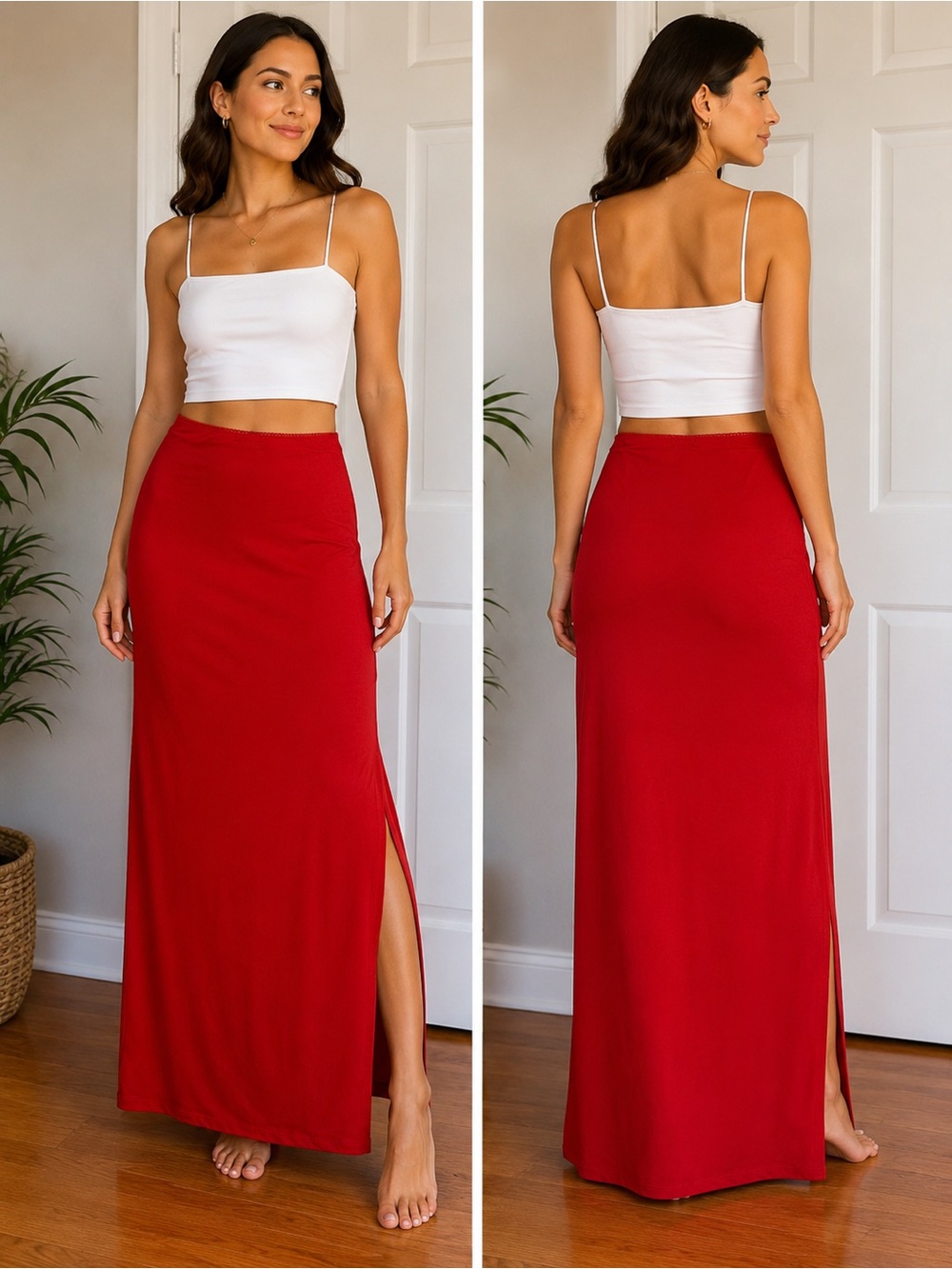 Streetwear Society Y2K Style Red Maxi Skirt Small Side Slit Stretch Bodycon NWT